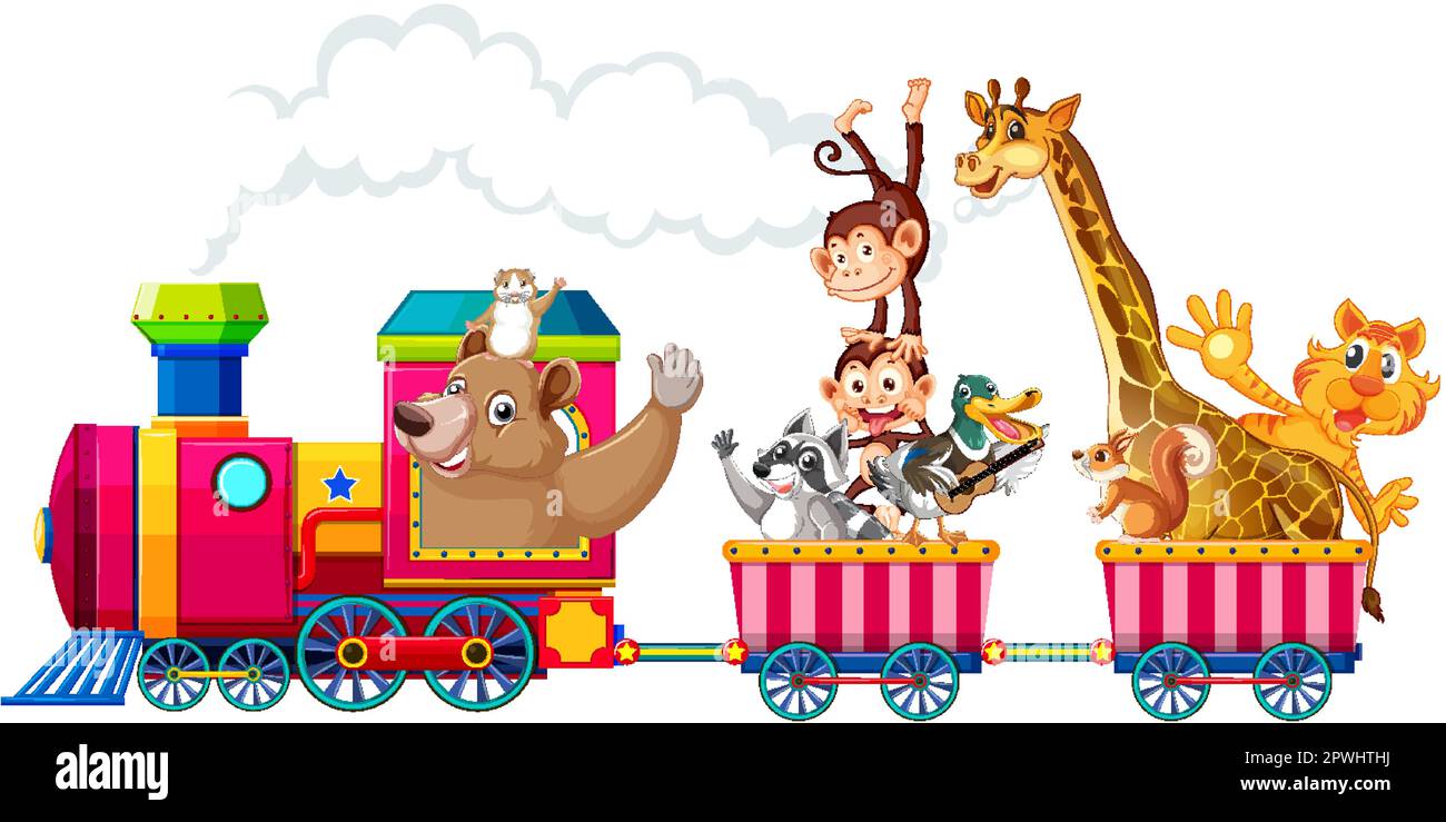 Animals on a Train Adventure illustration Stock Vector Image & Art - Alamy