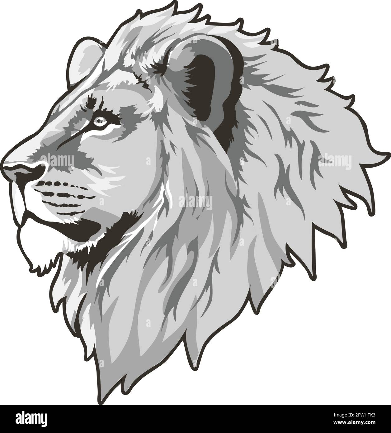 Lion Head Vector Illustration. Colour and BW Stock Vector