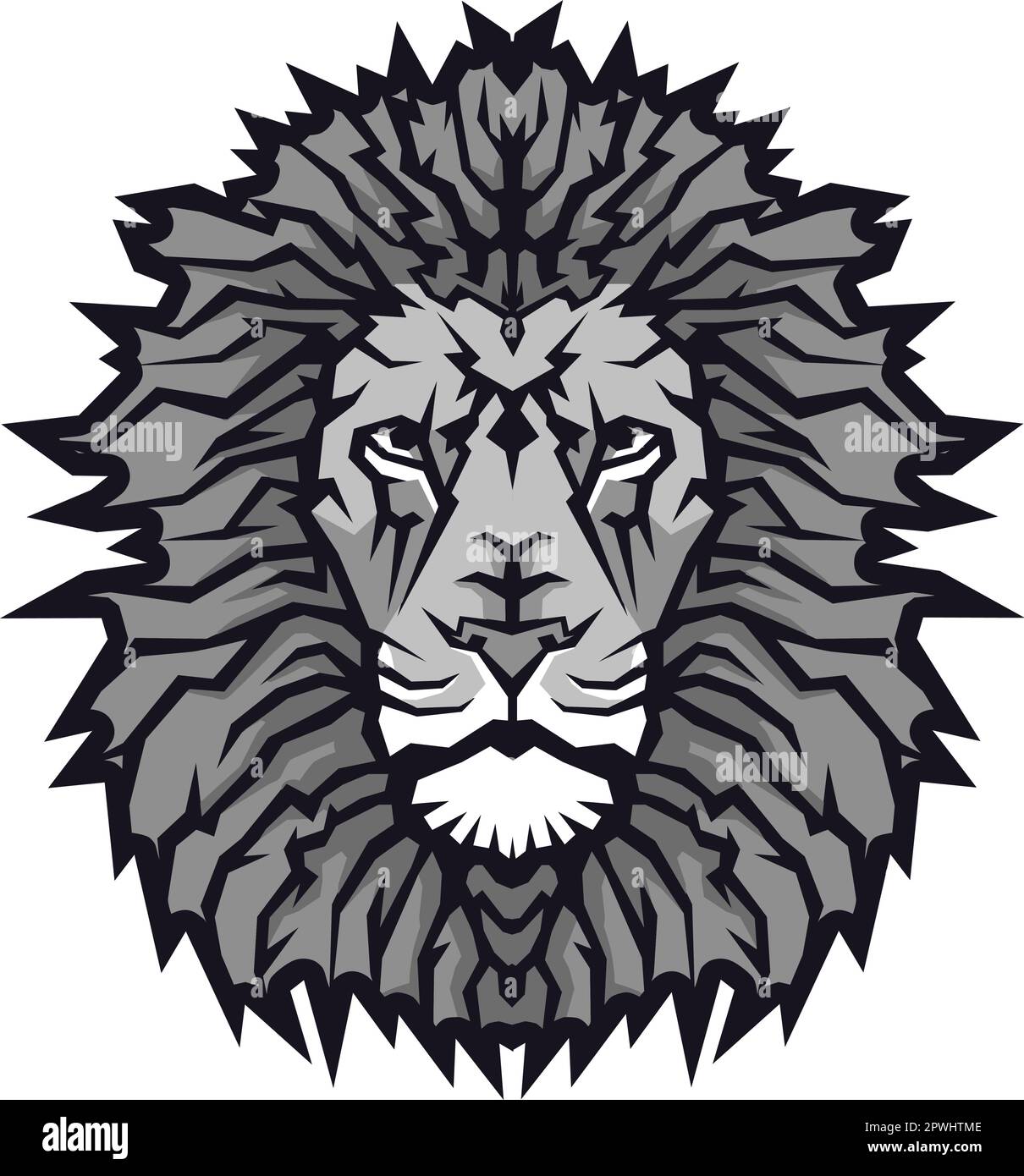 Lion Head Vector Illustration. Colour and BW Stock Vector