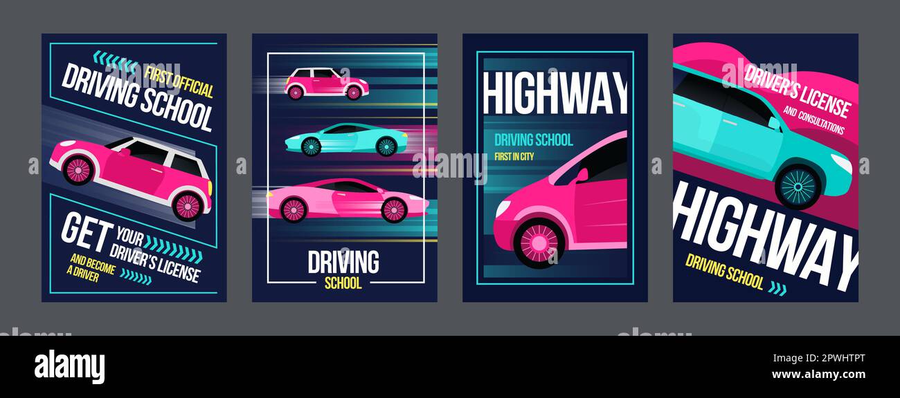 Driving school posters set Stock Vector Image & Art Alamy