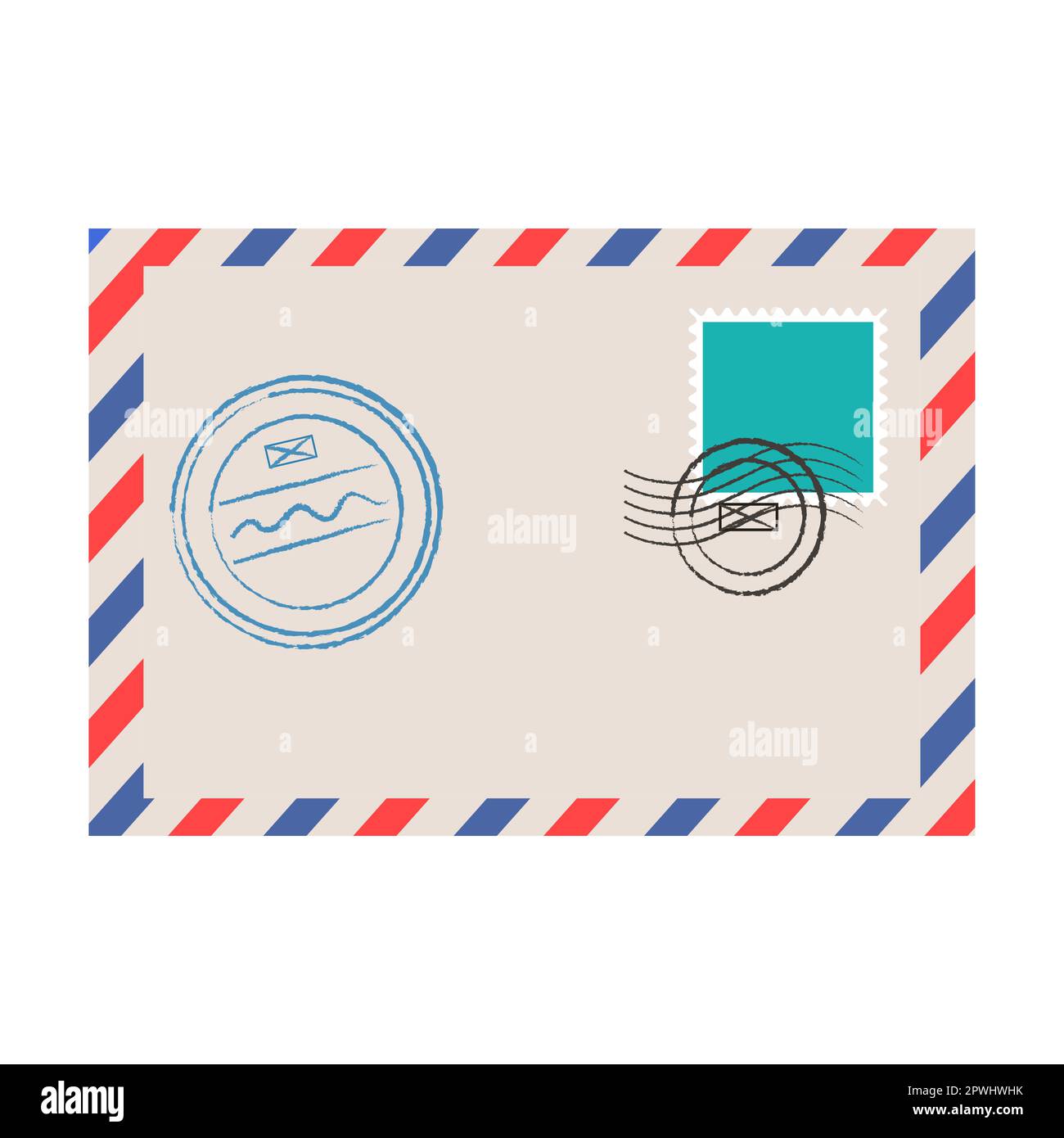 Paper letter with stamps. Express delivery service objects illustration