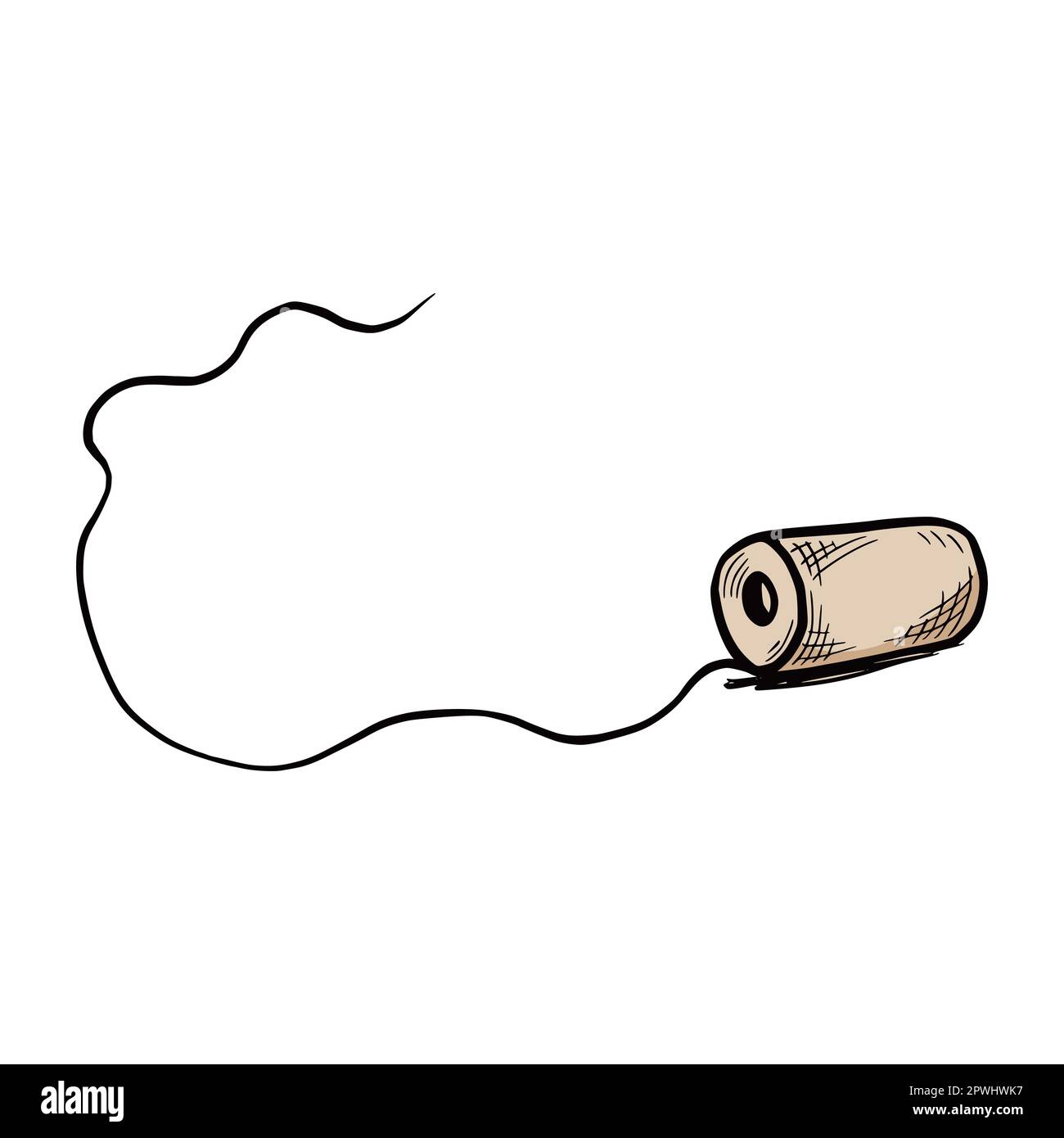 Hand drawn twine roll with thread. Sketch doodle style. Twine isolated