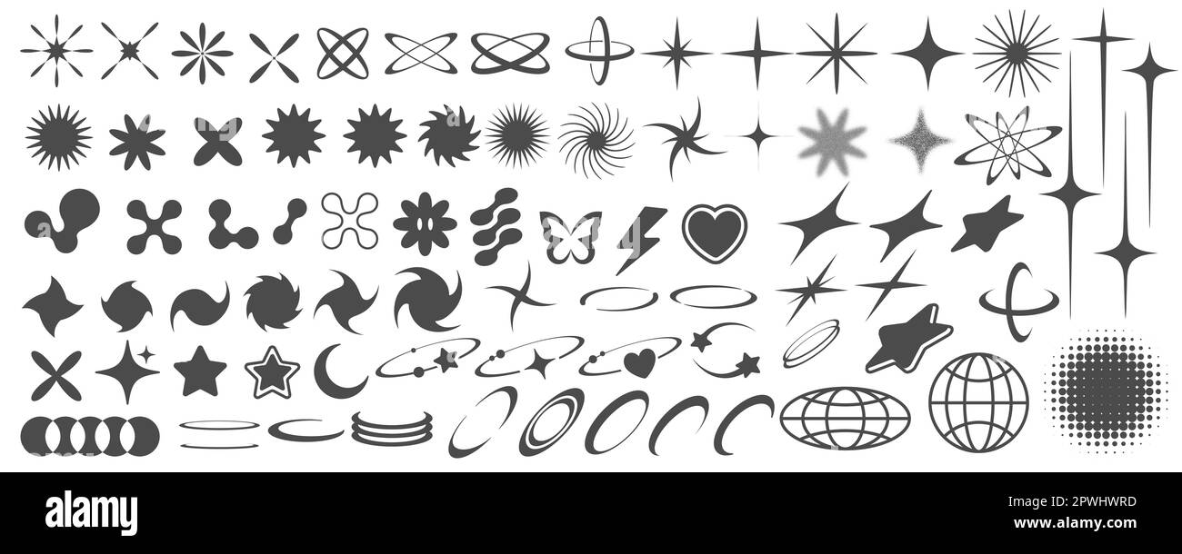 Y2k big collection of symbols and icons Royalty Free Vector