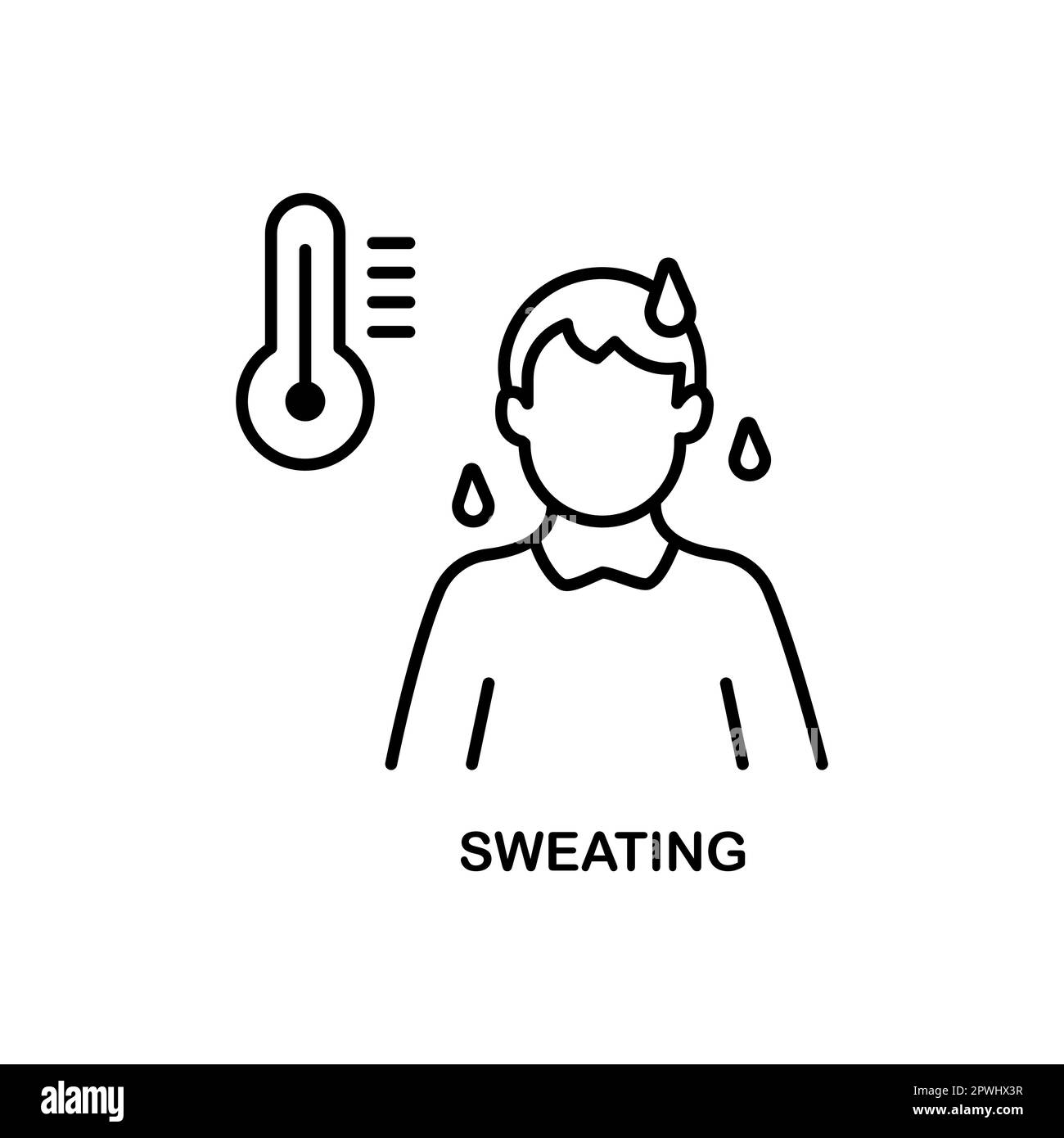 Sweating line icon. Person, profile, drops, wet. Health care concept. Can be used for topics like fiver, disease, symptoms, cold flu Stock Vector