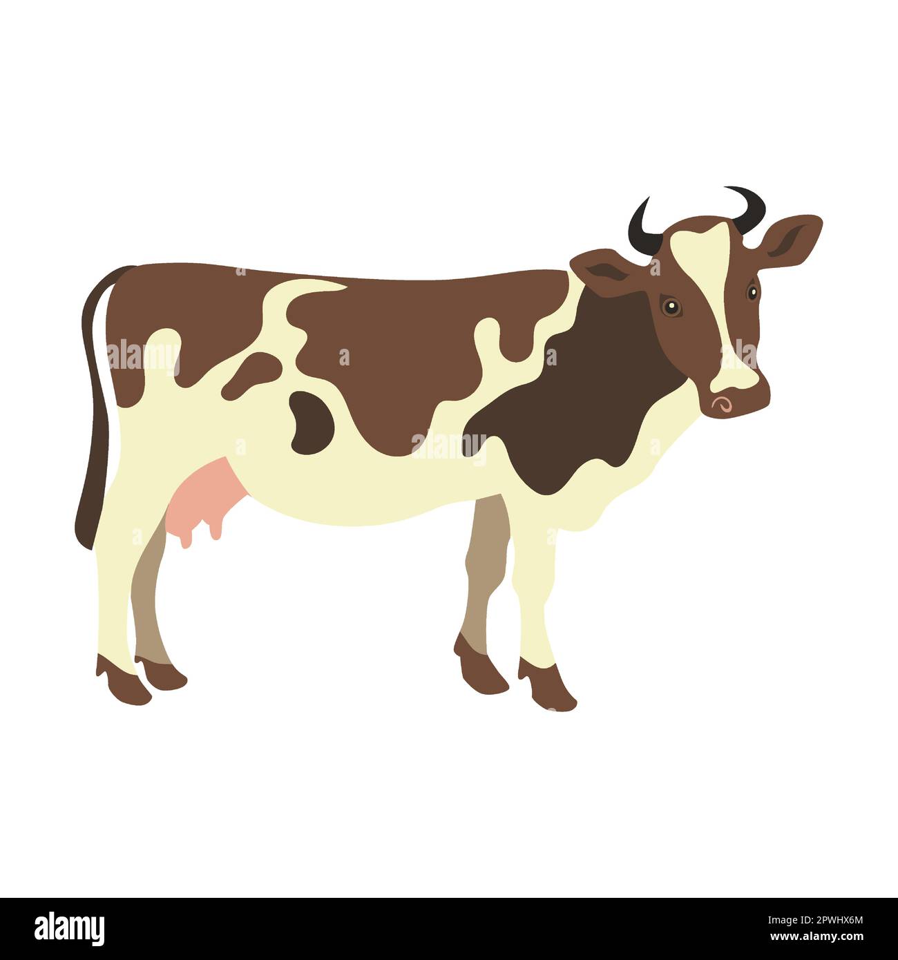 Cute spotted cow, farm animal flat vector illustration. Domestic animal