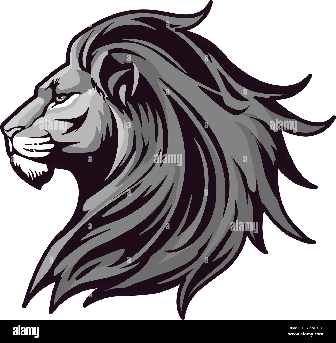 Lion Head Vector Illustration. Colour and BW Stock Vector