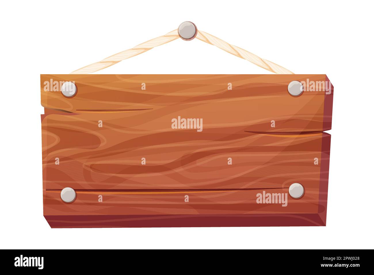Game menu wooden frame, panel textured with rope hanging plank in ...