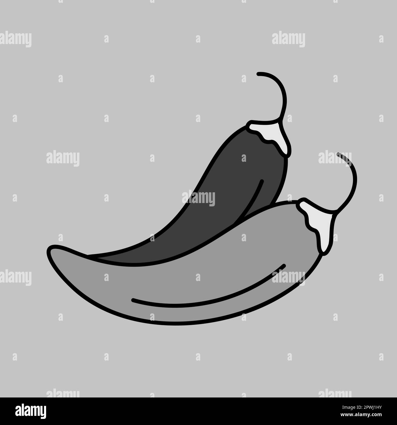 Two chili peppers isolated design vector grayscale icon. Vegetable sign ...