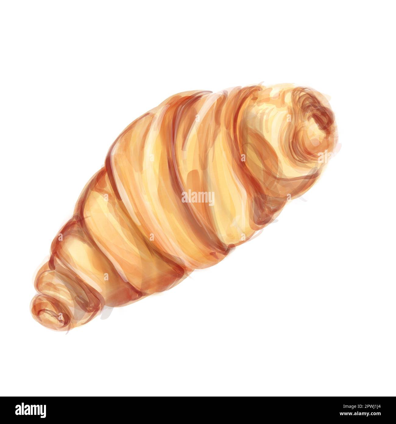 Watercolor hand drawn powdered croissant, isolated on white background. Food Illustration of traditional french breakfast for design. Stock Photo