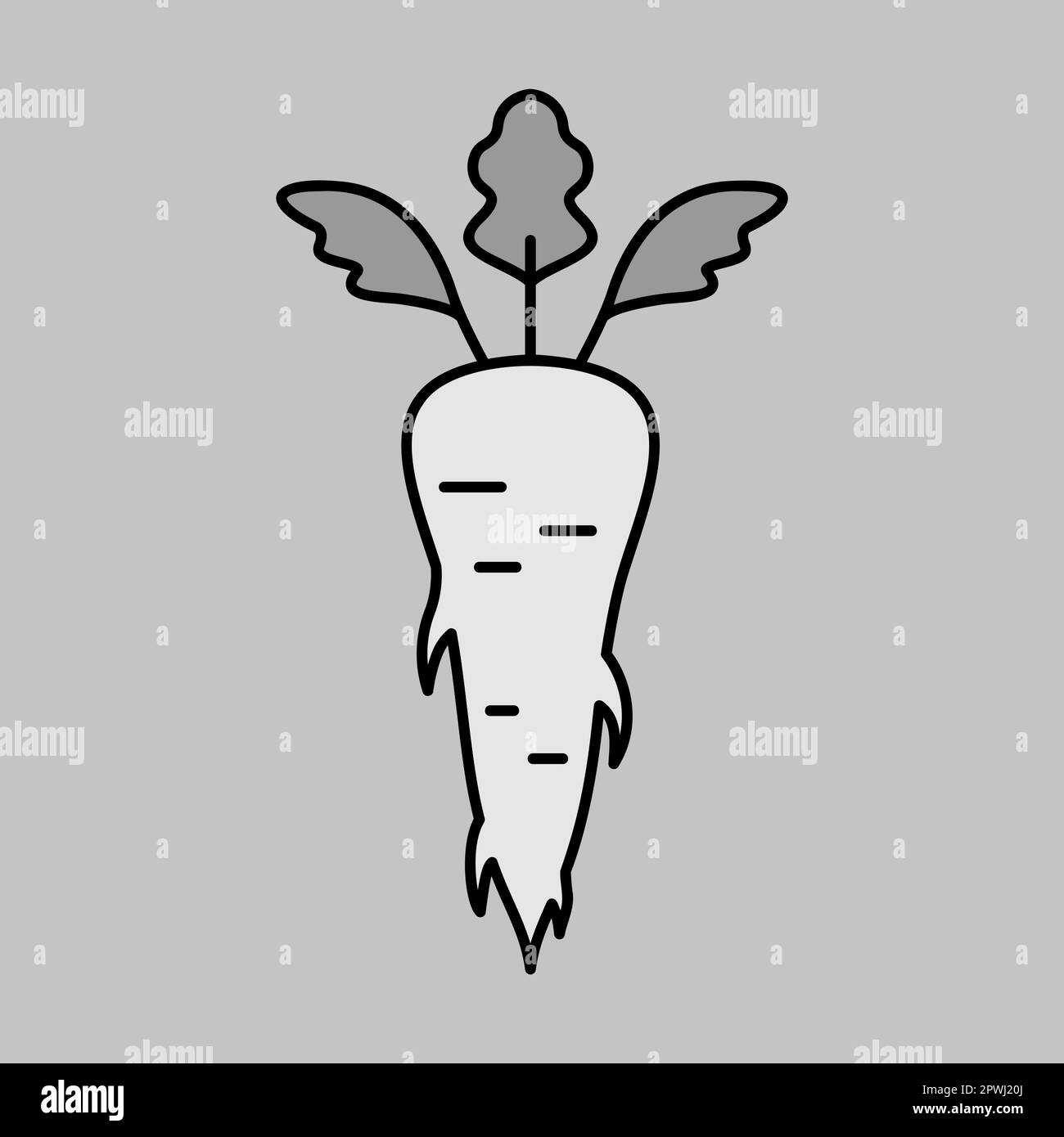 Parsley Root isolated vector grayscale icon. Vegetable sign. Graph