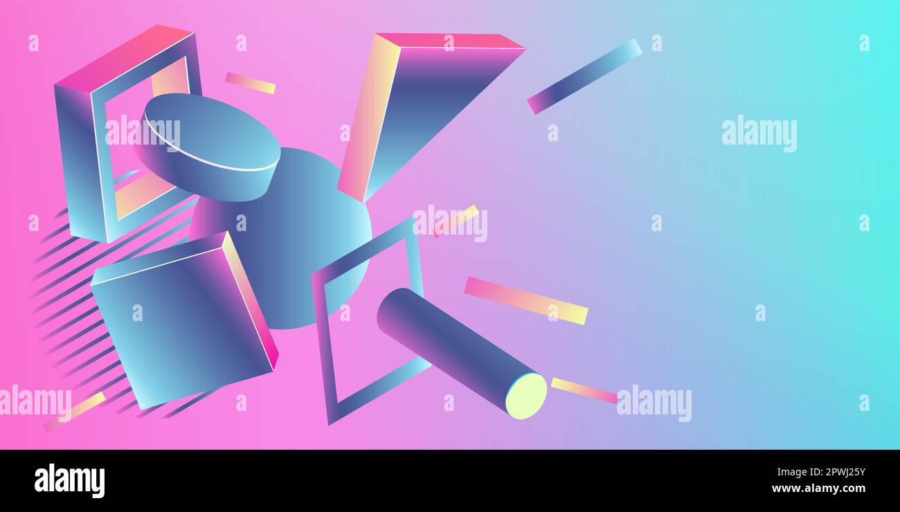 Futuristic abstract gradient bright background with various flying ...