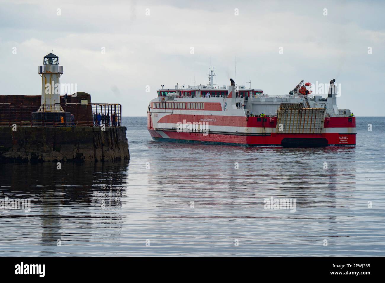 Ardrossan, Scotland, UK. 30 April 2023. The MV Alfred catamaran