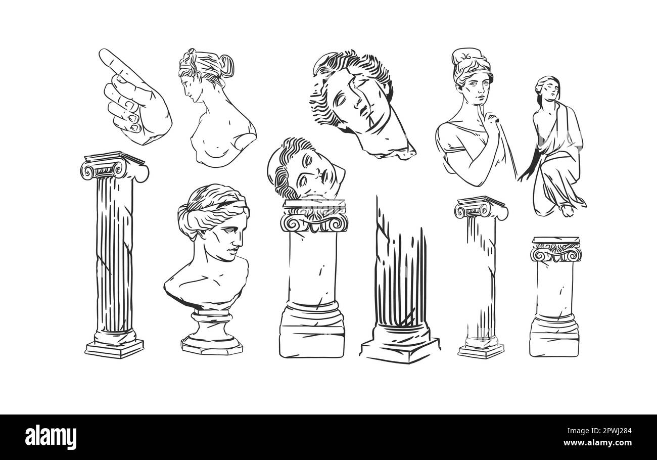 Hand drawn vector abstract outline,graphic,line greek ancient sculpture