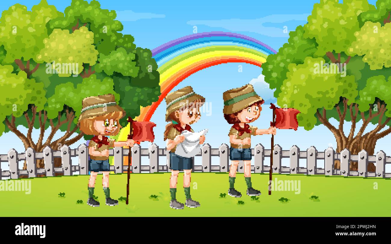 Scout kids hiking in the forest illustration Stock Vector Image & Art ...