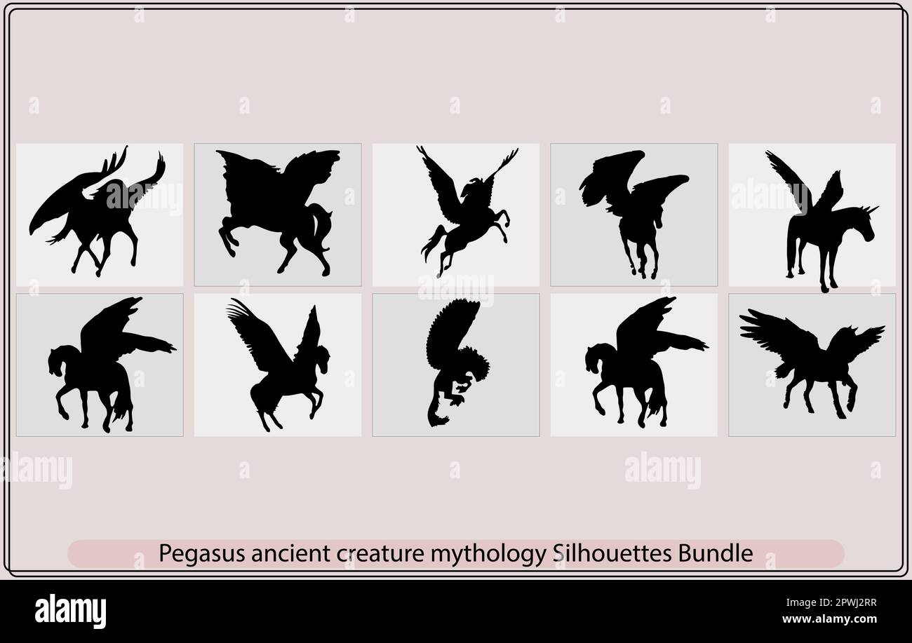 Pegasus Icon Silhouette Illustration,Vector flat pegasus silhouette isolated on white background