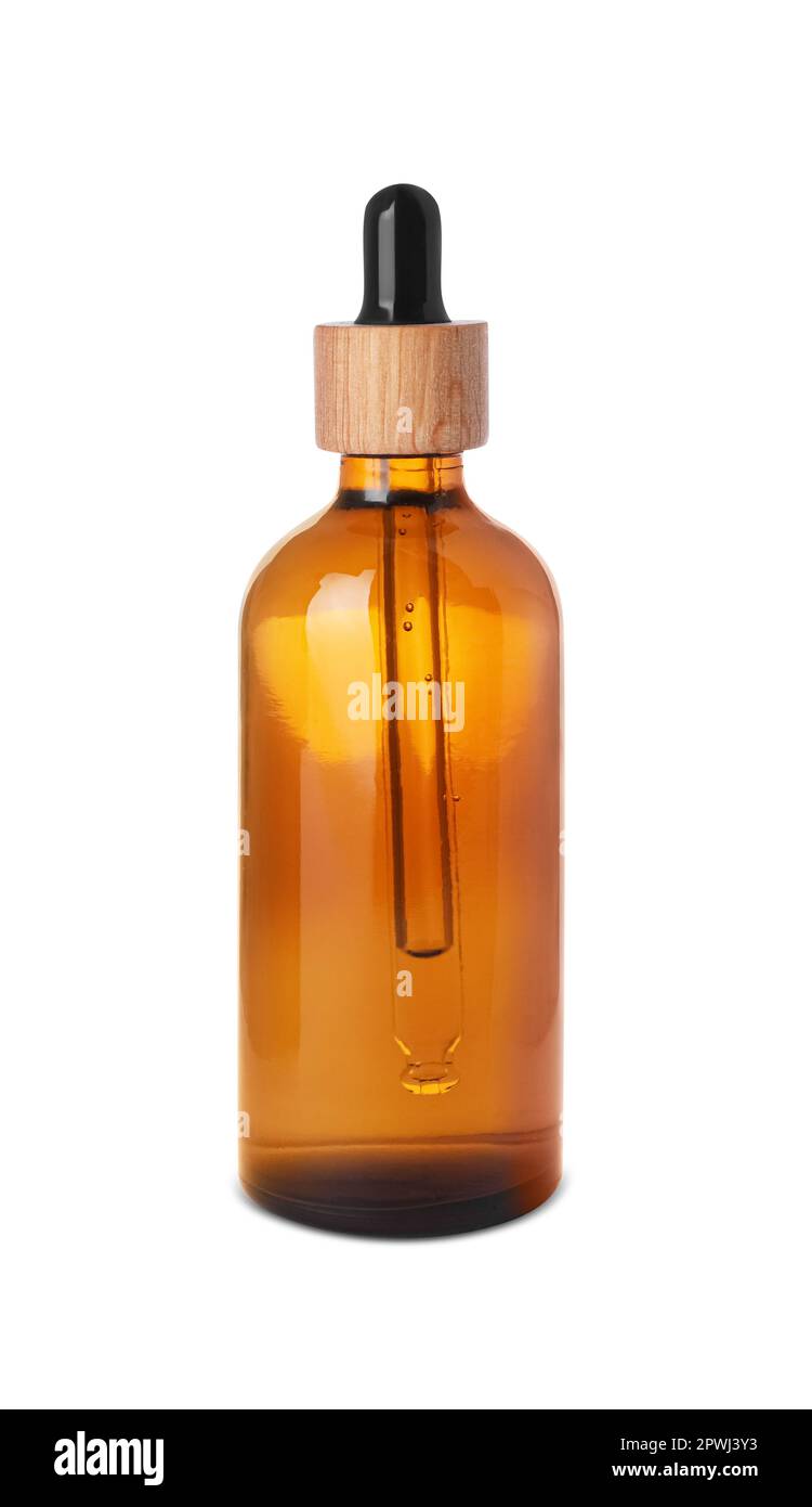 Bottle of essential oil isolated on white Stock Photo Alamy