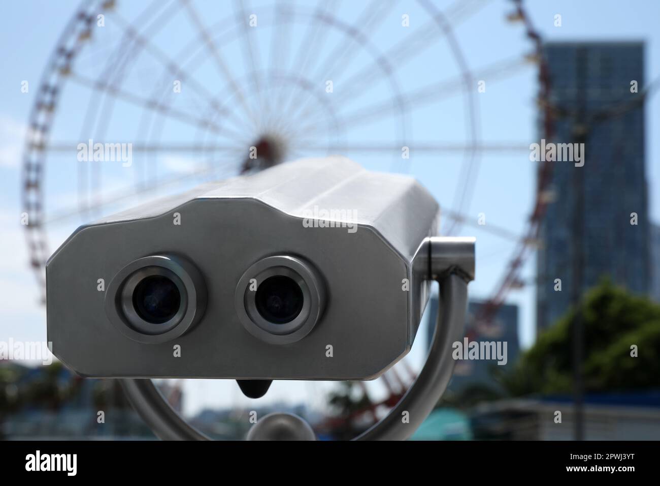 Metal tower viewer installed in city, closeup. Mounted binoculars Stock ...