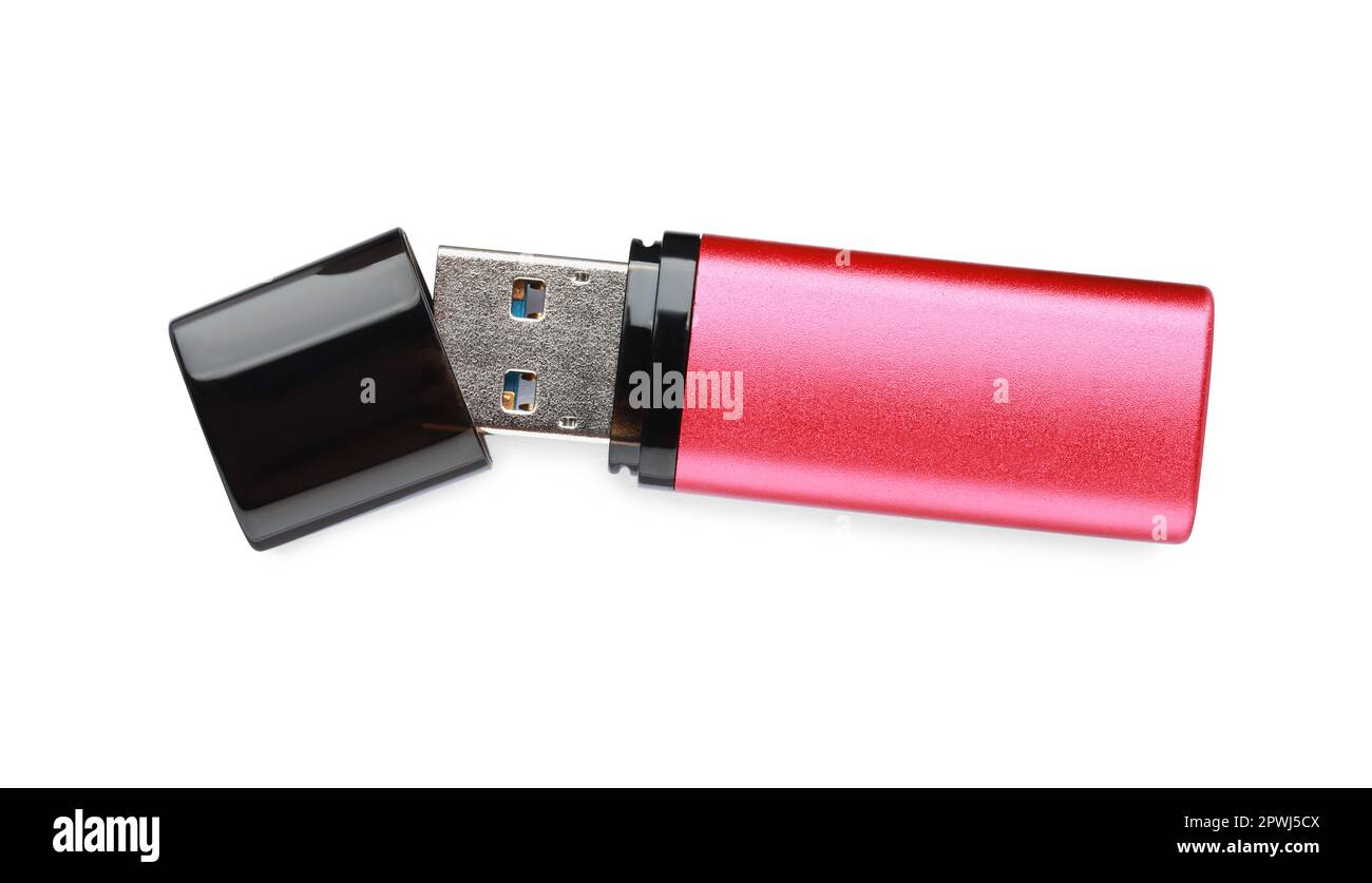 Pink usb flash drive isolated on white Stock Photo