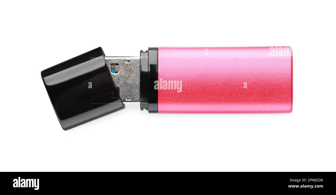 Pink usb flash drive isolated on white Stock Photo