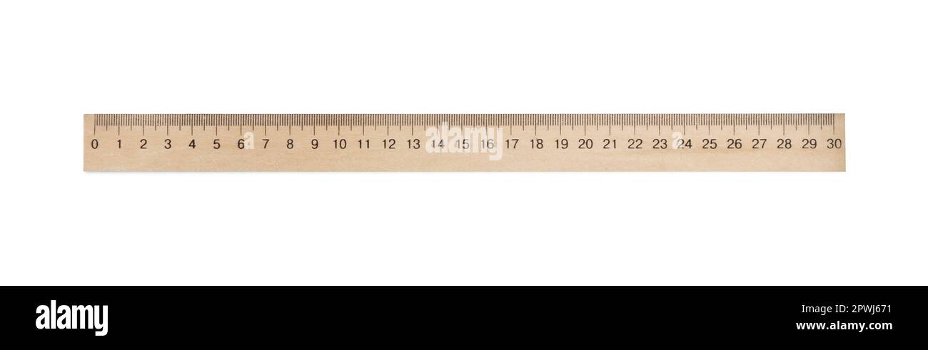 Wooden ruler isolated on white, top view Stock Photo - Alamy