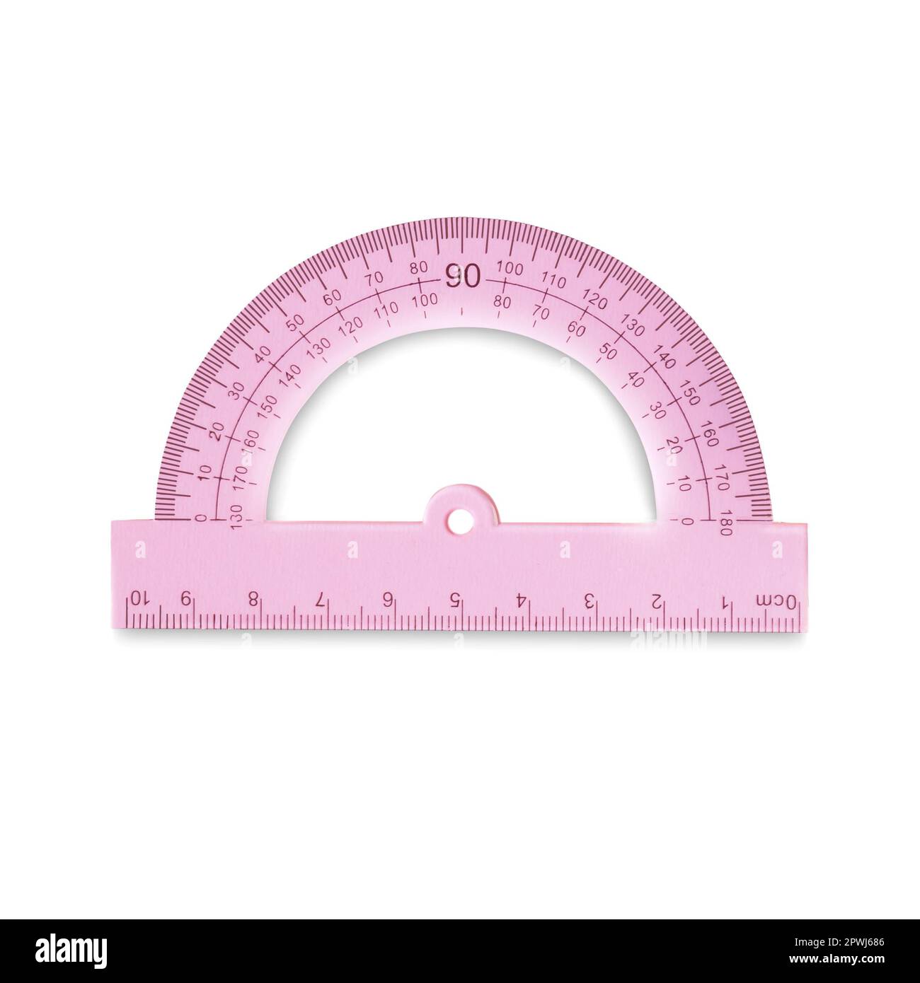 Realistic plastic pink ruler ribbon, on an isolated white