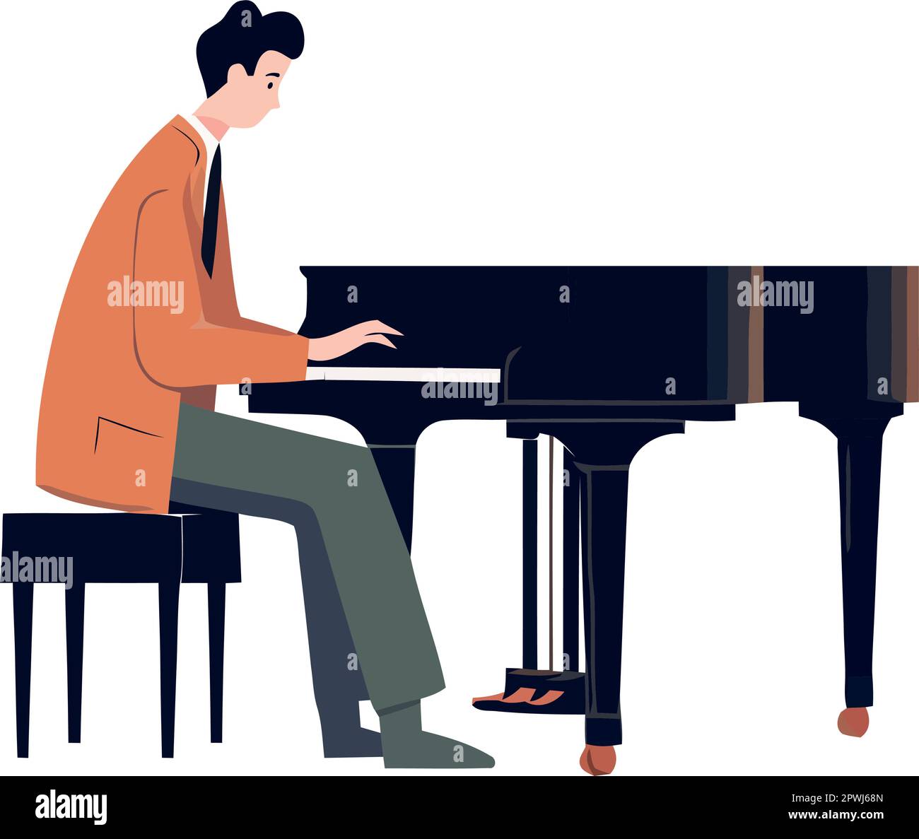 Sitting pianist playing classical music on grand piano Stock Vector ...