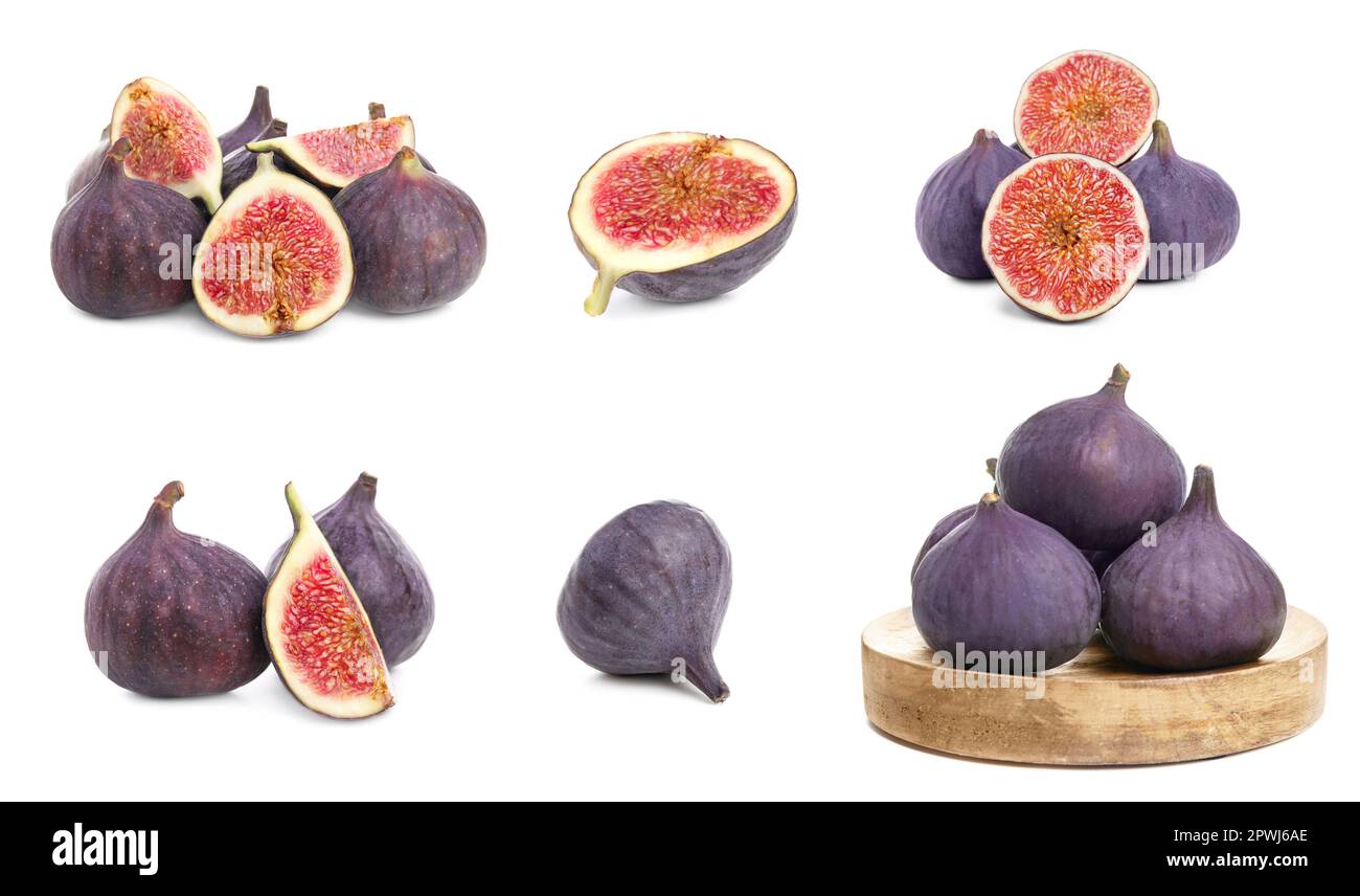 3 Ripe Figs Set with tasty ripe whole and cut figs on white background Stock Photo ...