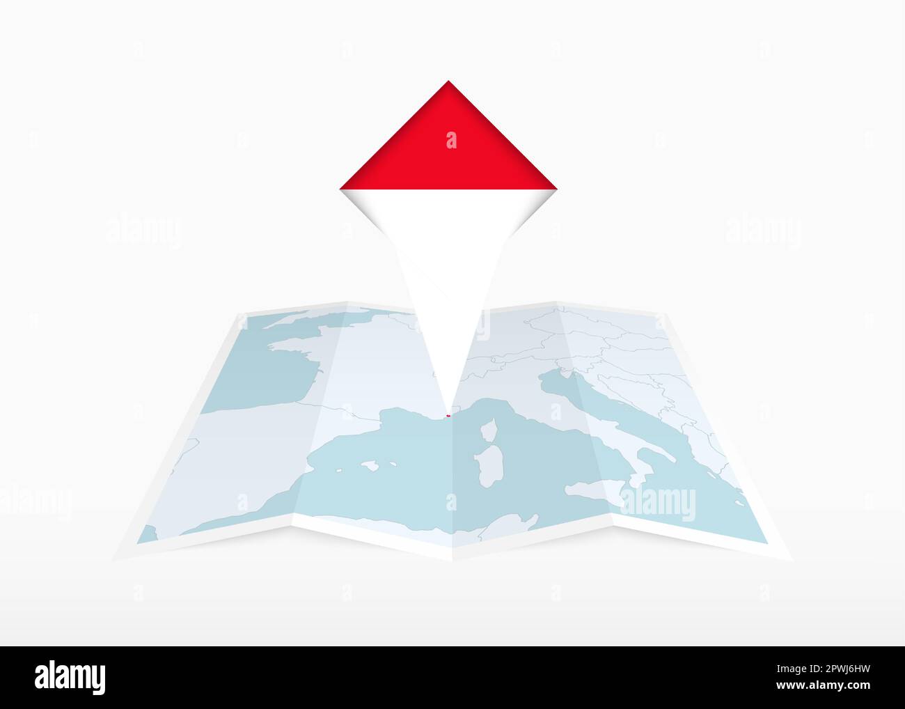 Monaco Is Depicted On A Folded Paper Map And Pinned Location Marker