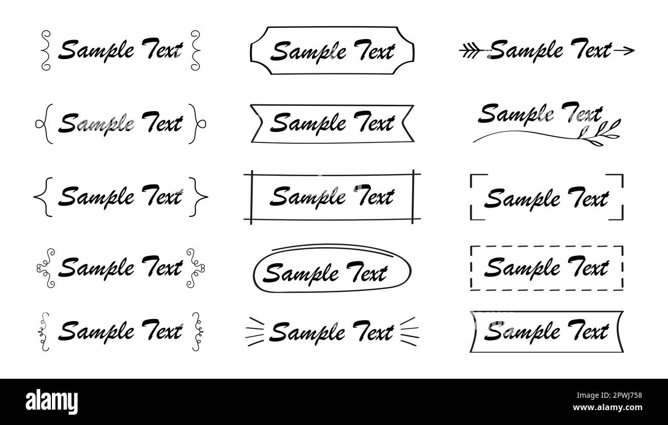 Text title frame vector set in doodle style. Sketch border, simple
