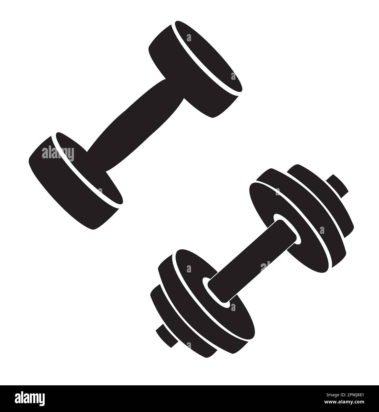 Black dummbbells on a white background with copy space Stock Vector