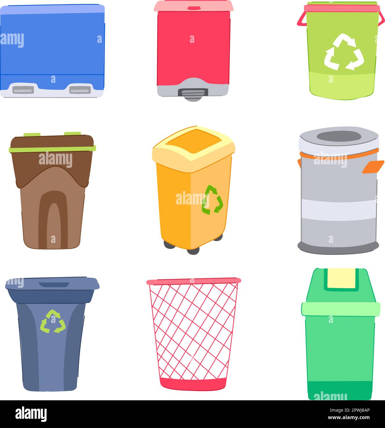 trash bin set cartoon. garbage can, rubbish recycle, waste plastic