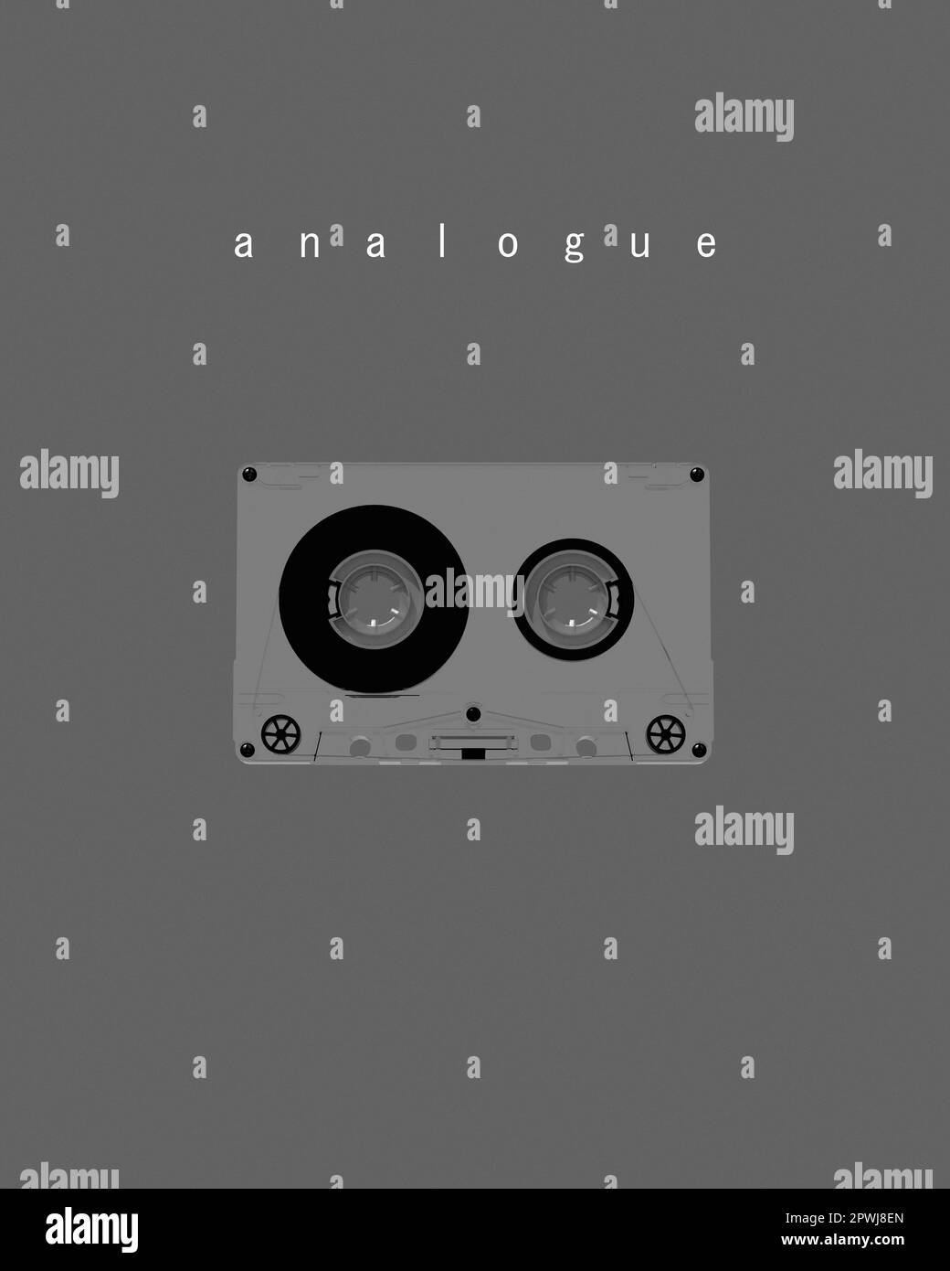 Analogue Cassette Tape Retro Music Storage Format Magnetic Audio Cassette Nostalgia Grey Black White Film Grain 3d illustration render digital Stock Photo