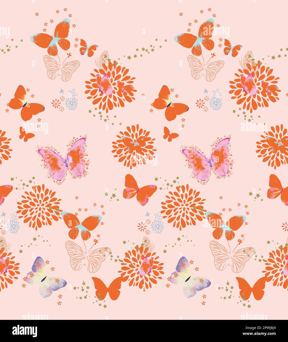Butterfly and flowers pattern for graphic design textile usage Stock