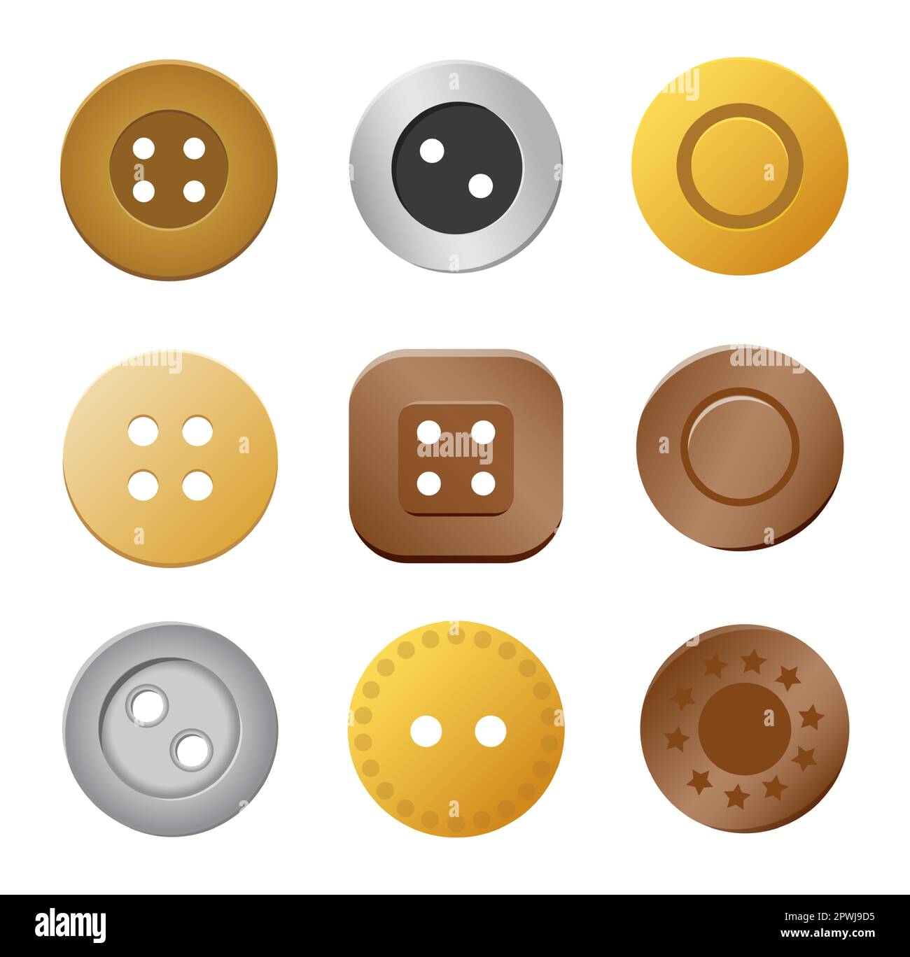 Sewing buttons. Gold silver metal bronze copper cloth rivets, craft