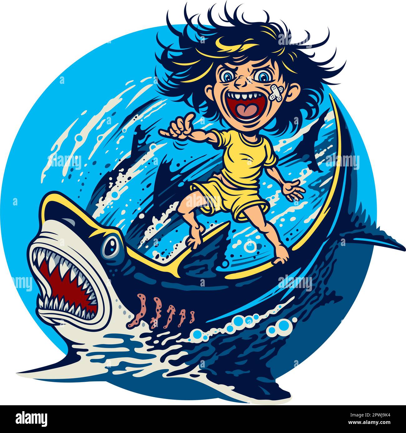 Surfer Boy Riding a Shark. Vector Illustration Stock Vector Image & Art