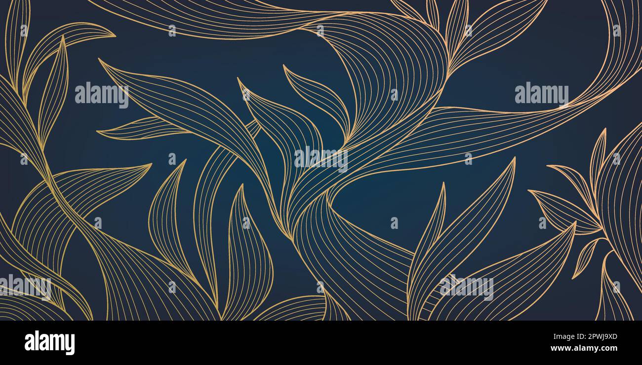 Vector golden leaves botanical modern, art deco wallpaper background ...