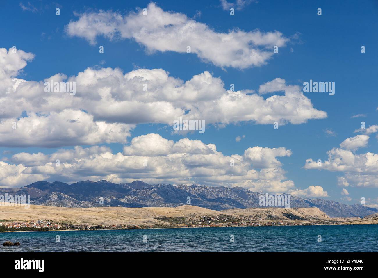 Clouds over Velebit mountain, seen from Pag, Croatia Stock Photo