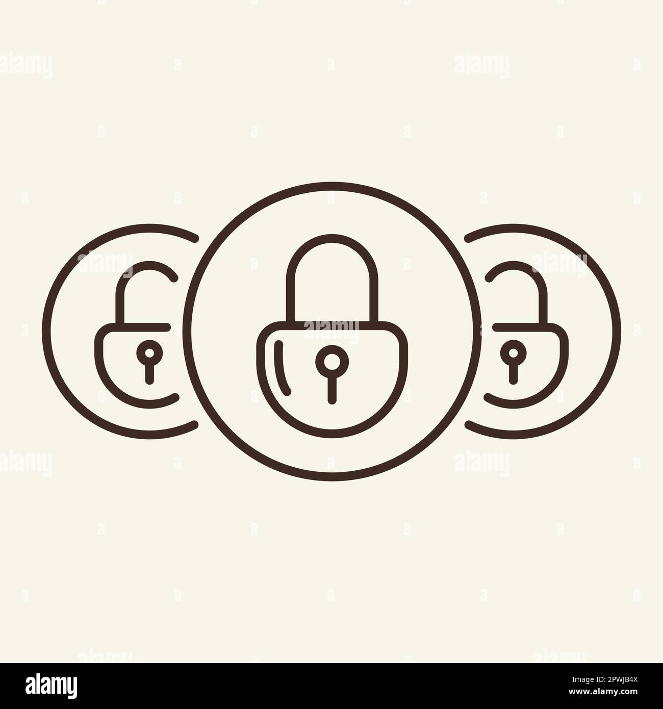 Three closed padlocks line icon Stock Vector
