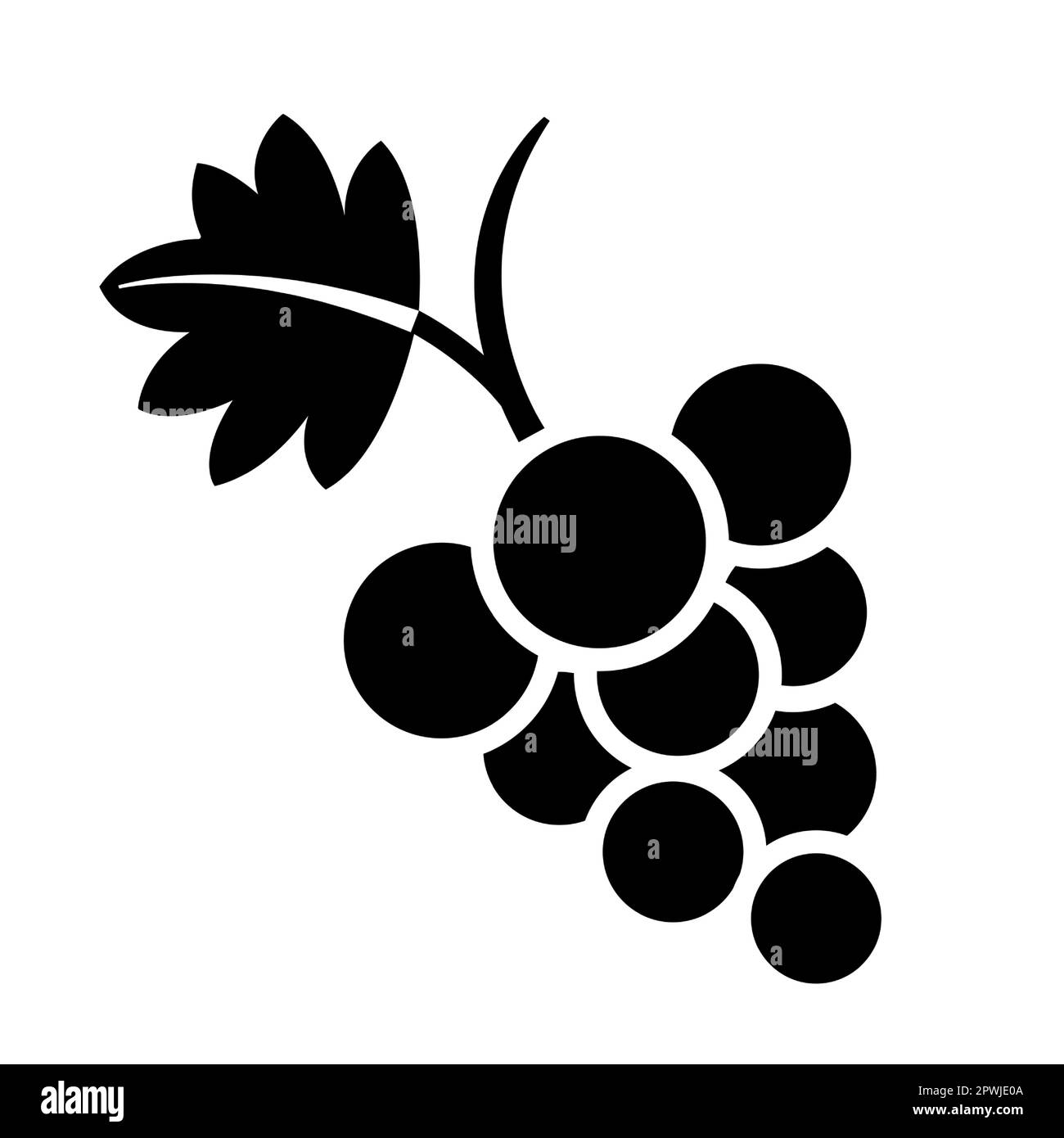 Bunch of grapes with leaf silhouette flat vector icon for food apps Stock Vector