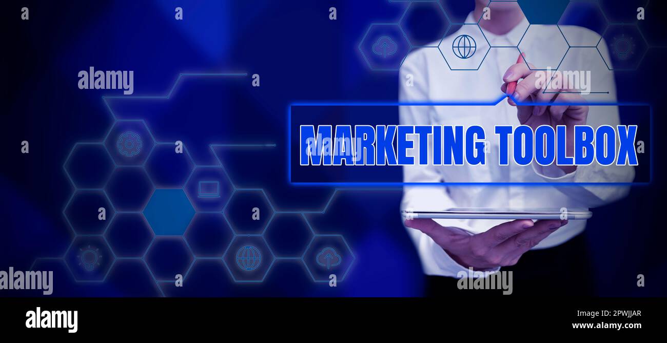 Text caption presenting Marketing Toolbox, Concept meaning Means in