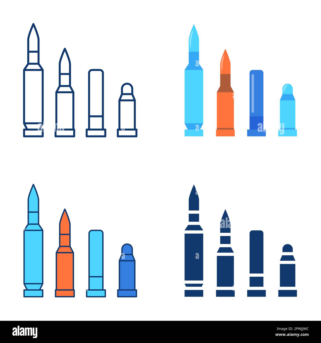 Military ammunition icon set in flat and line style. Weapon ammo