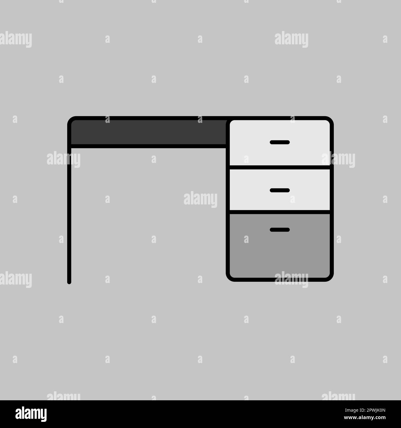 Desk outline grayscale icon. Workspace sign. Graph symbol for your web ...