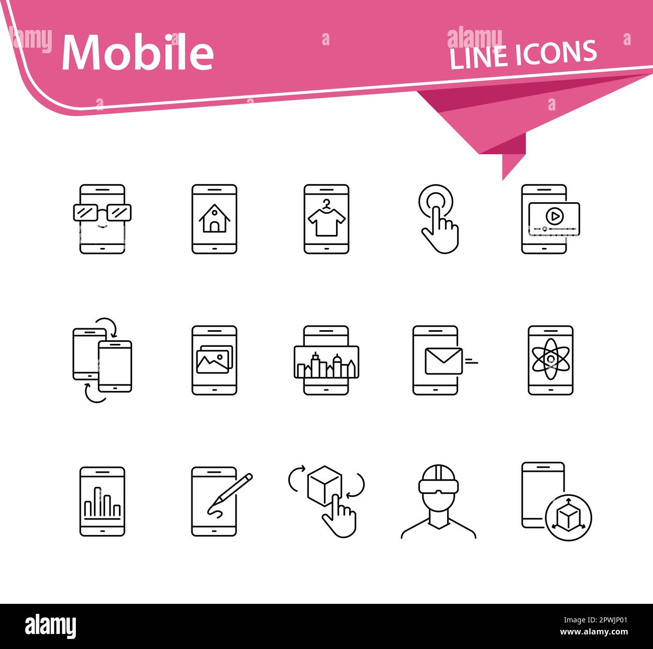 Mobile line icon set Stock Vector Image & Art - Alamy