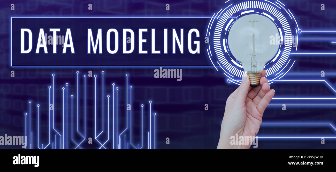 Conceptual caption Data Modeling, Business approach process of transferring data between data storage systems Stock Photo
