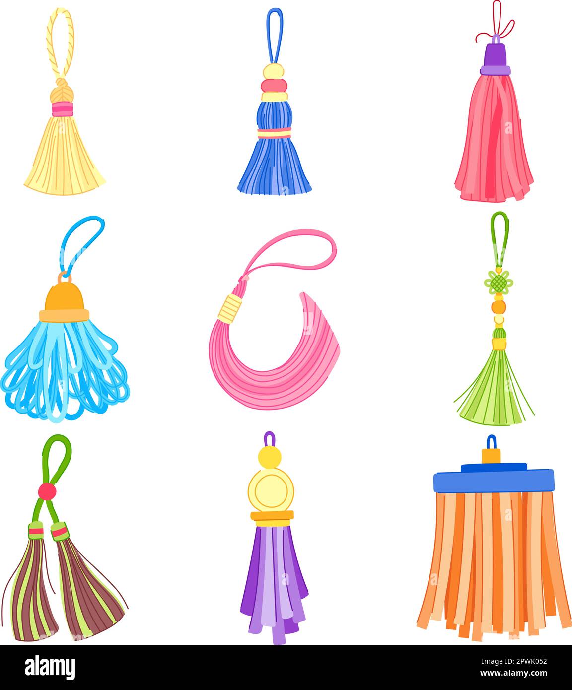 tassel rope set cartoon. trim fringe, fabric string, brush gold, curtain cord tassel rope sign