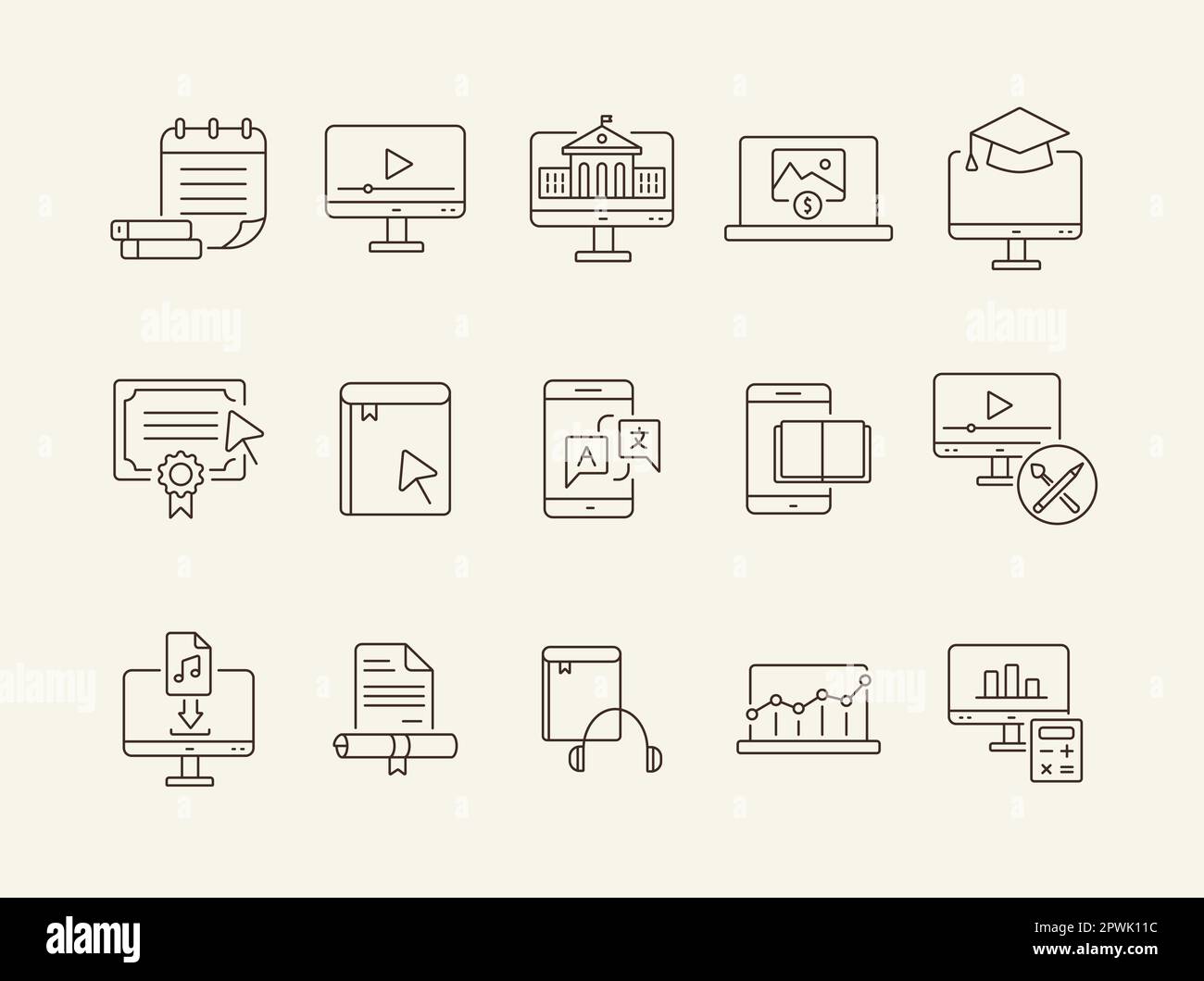 Online learning line icon set Stock Vector