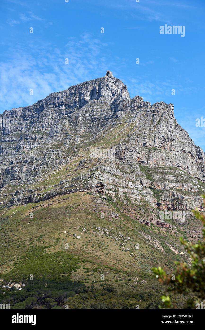 Copy space landscape of Table Mountain in a serene nature reserve and ...