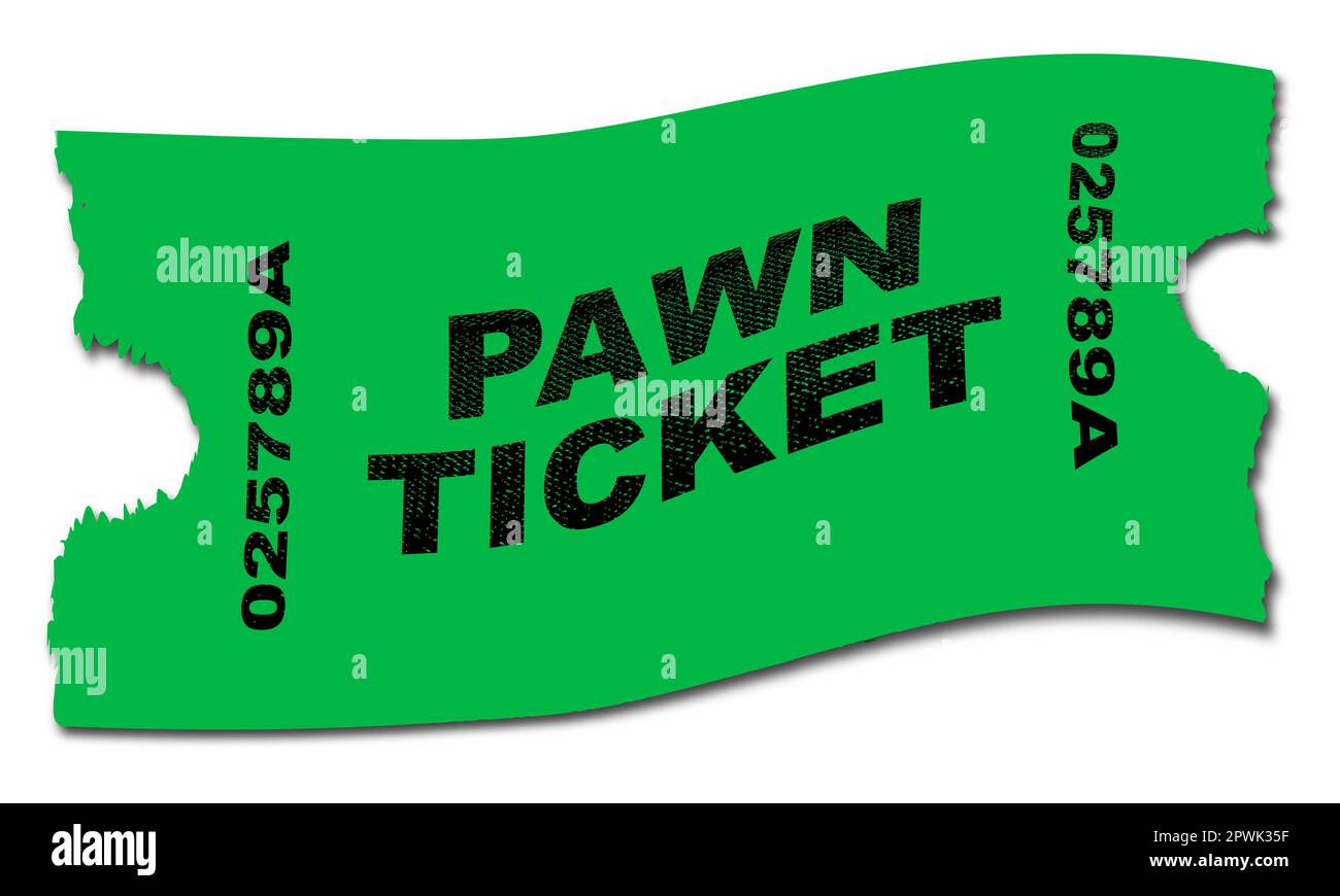 A green pawn ticket over a white background Stock Photo