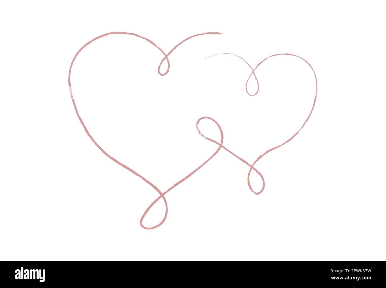 Pink thin lines two love hearts on white background - Vector ...