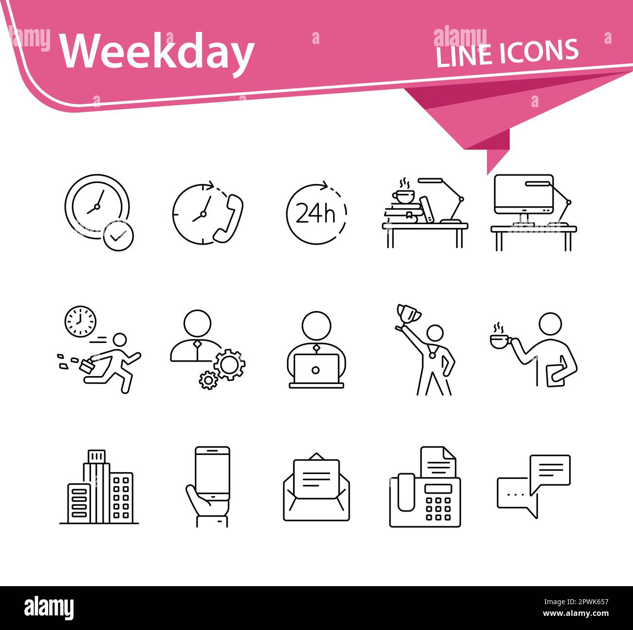 Weekday line icon set Stock Vector